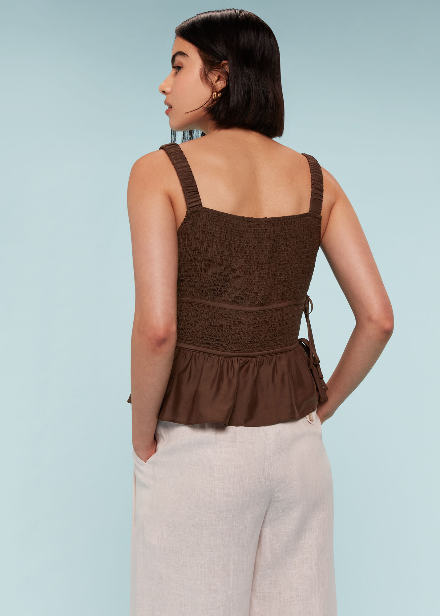 Chocolate Tie Side Shirred Top | WHISTLES | Whistles US |