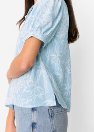Bamboo Leaves Tie Neck Blouse