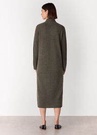 Funnel Neck Wool Midi Dress