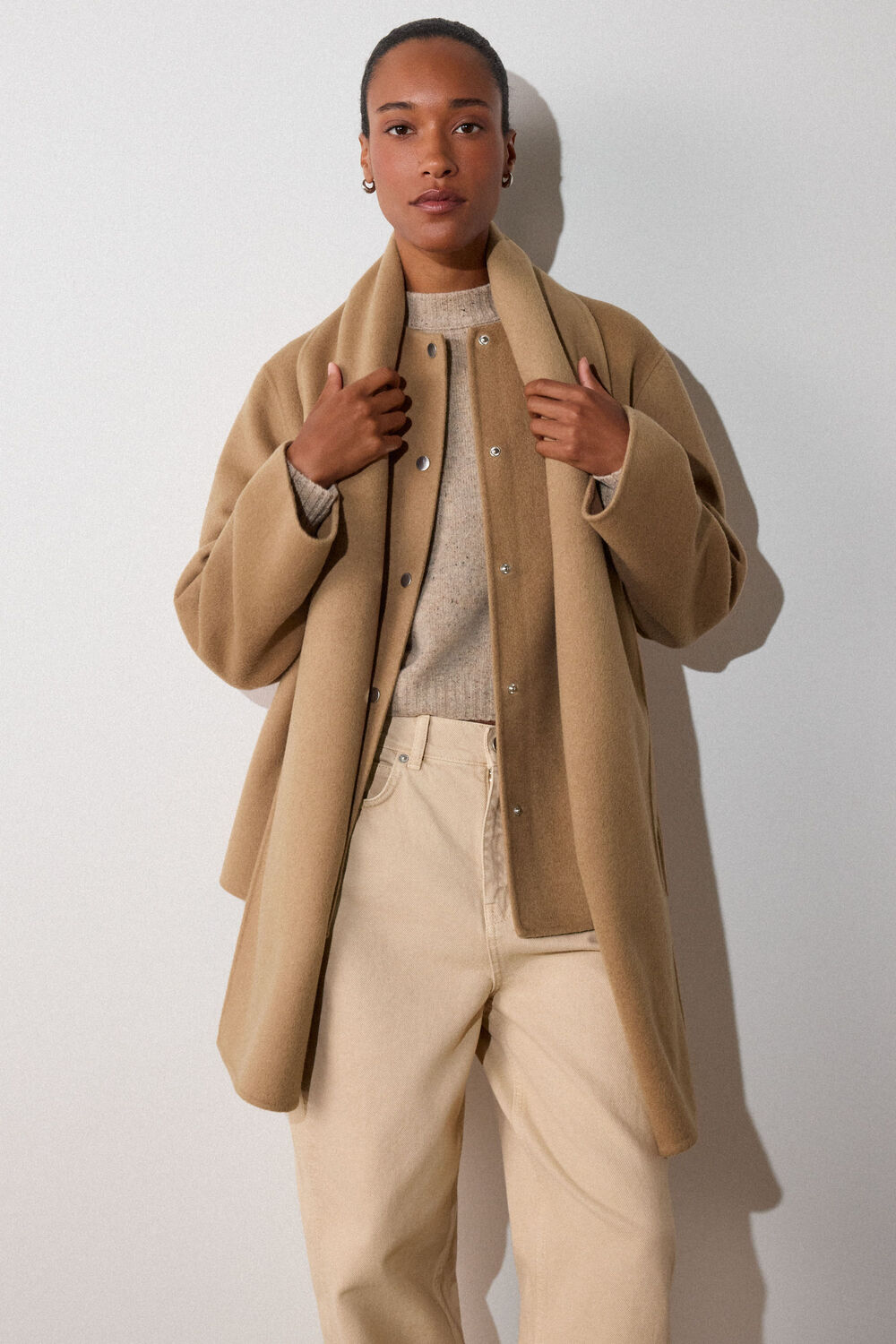 Camel Double Faced Scarf Coat