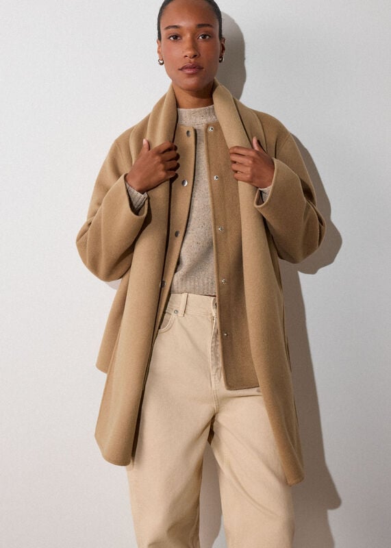 Camel Double Faced Scarf Coat