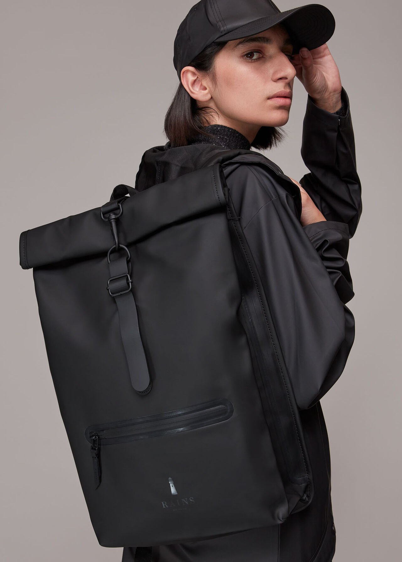 Black Rains Roll Top Rucksack | WHISTLES | Whistles UK