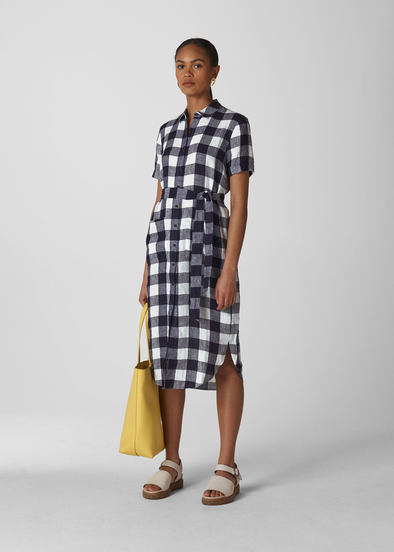 Linen Gingham Montana Dress Navy/Multi