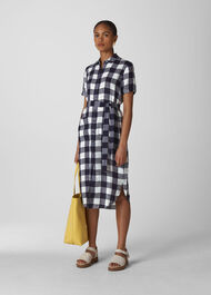 Linen Gingham Montana Dress Navy/Multi