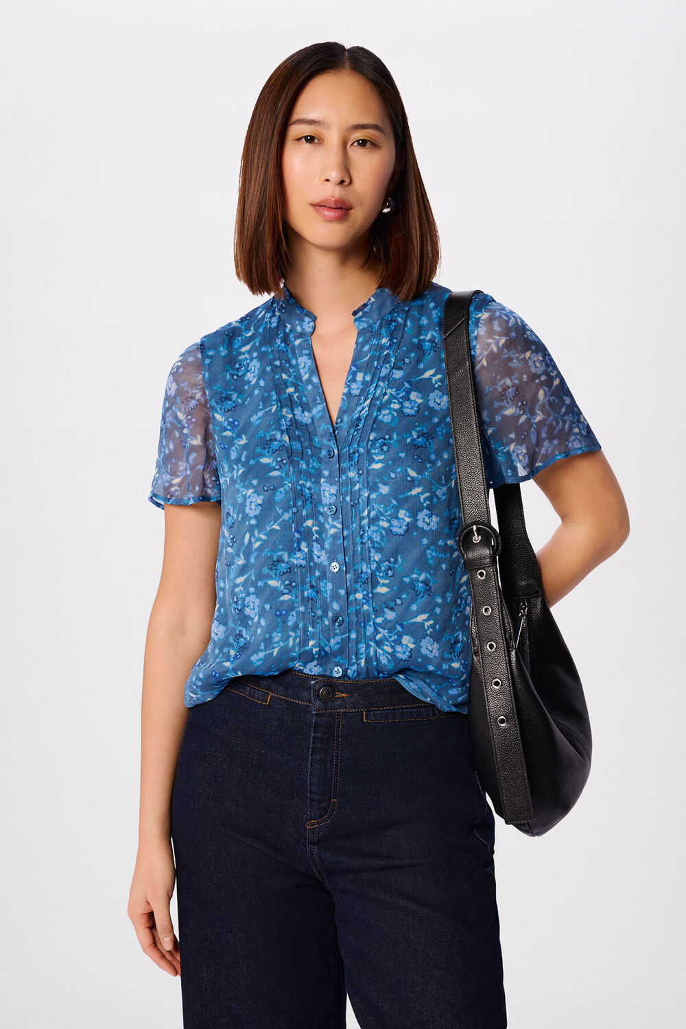 Teal Ditsy Floral V Neck Blouse