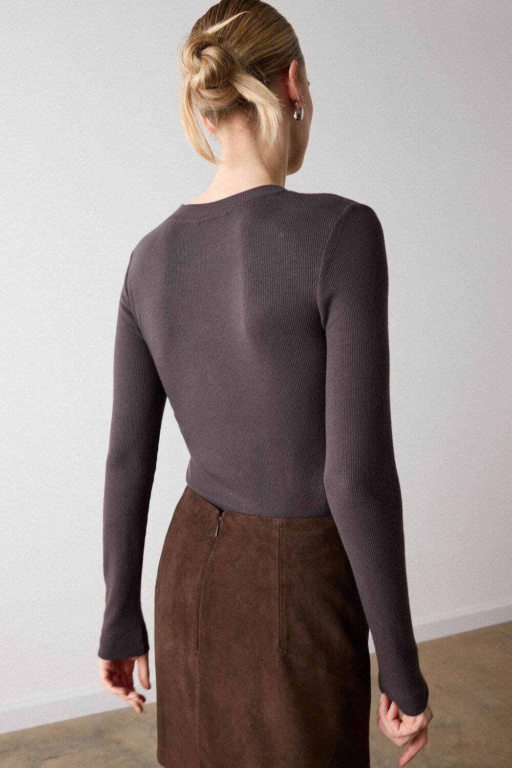 Brown Essential Ribbed Crew