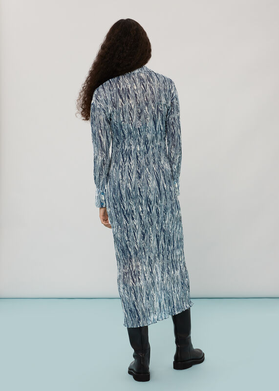 Navy Marble Stripe Plisse Dress