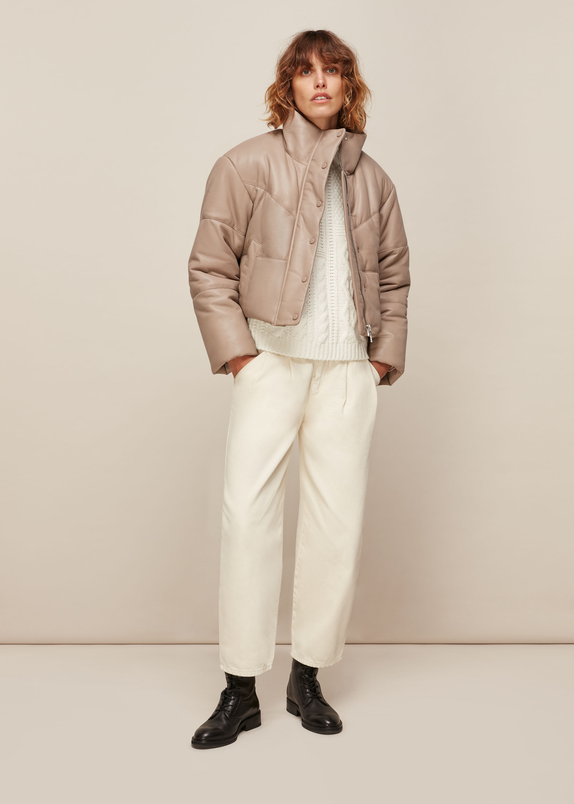 Taupe puffer coat outlet