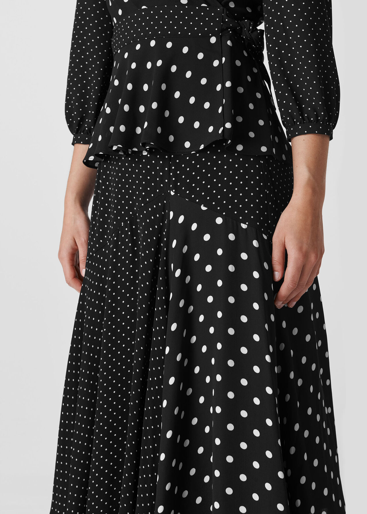 Spot Print Asymmetric Skirt Black and White