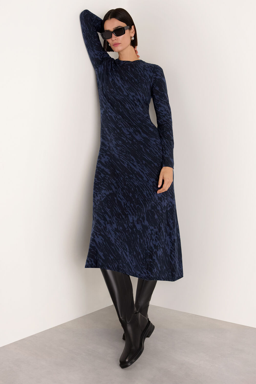 Blue Abstract Marks Midi Knit Dress