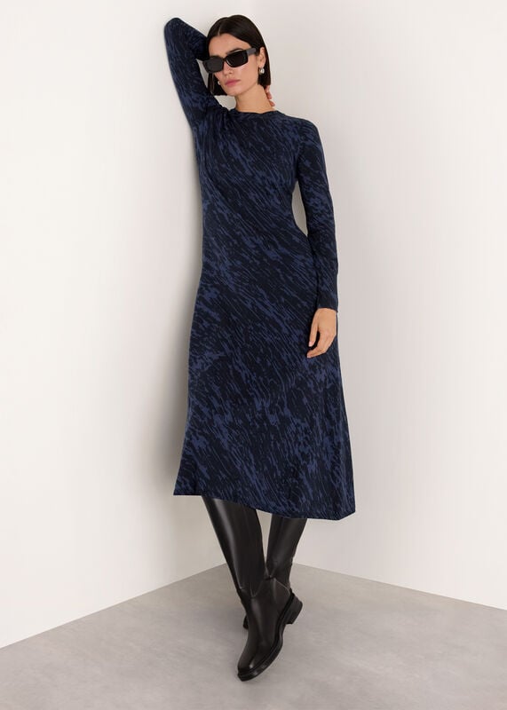 Blue Abstract Marks Midi Knit Dress
