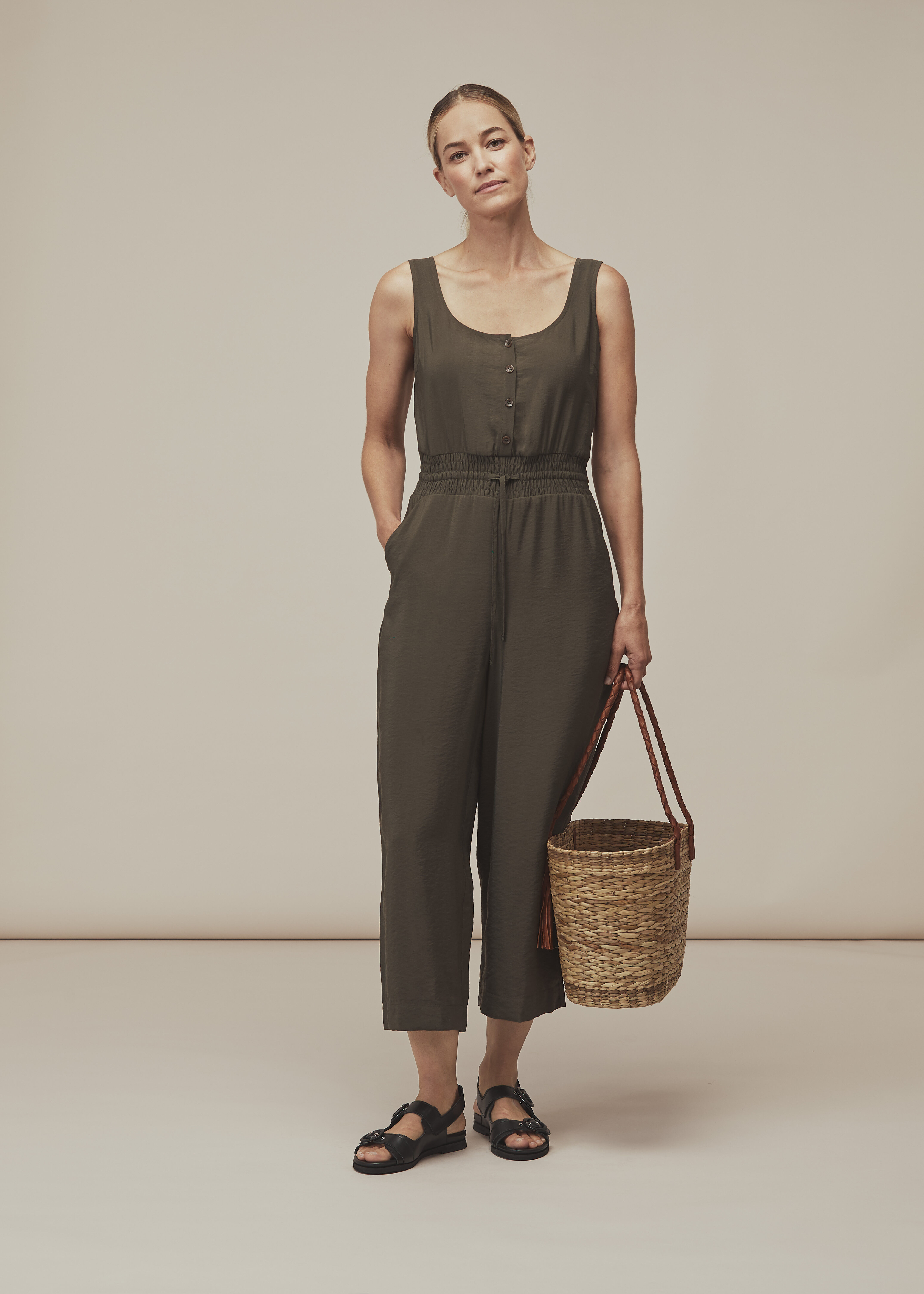 Khaki top casual jumpsuit