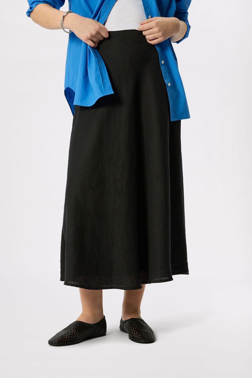 Black Linen Midi Skirt