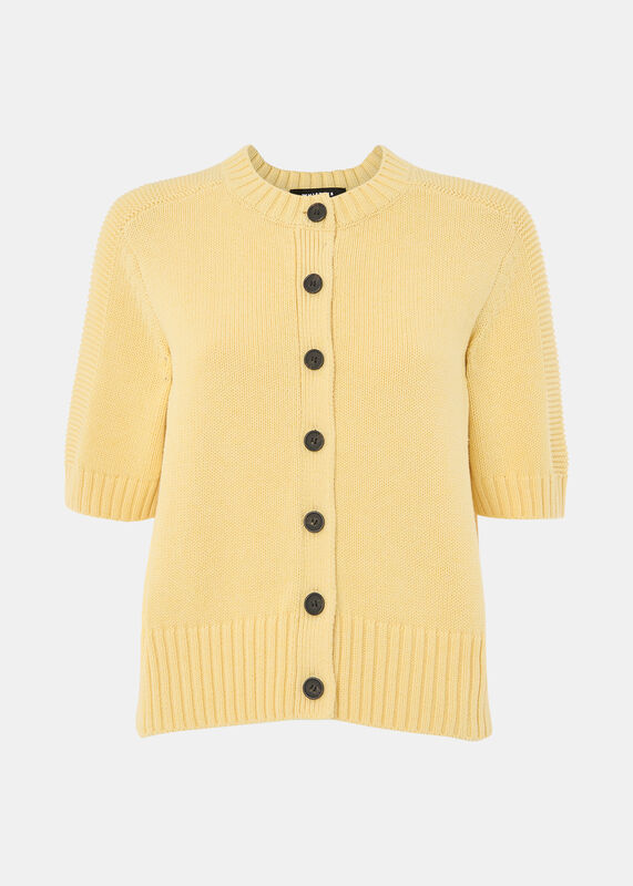 Yellow Short Sleeve Button Cardigan