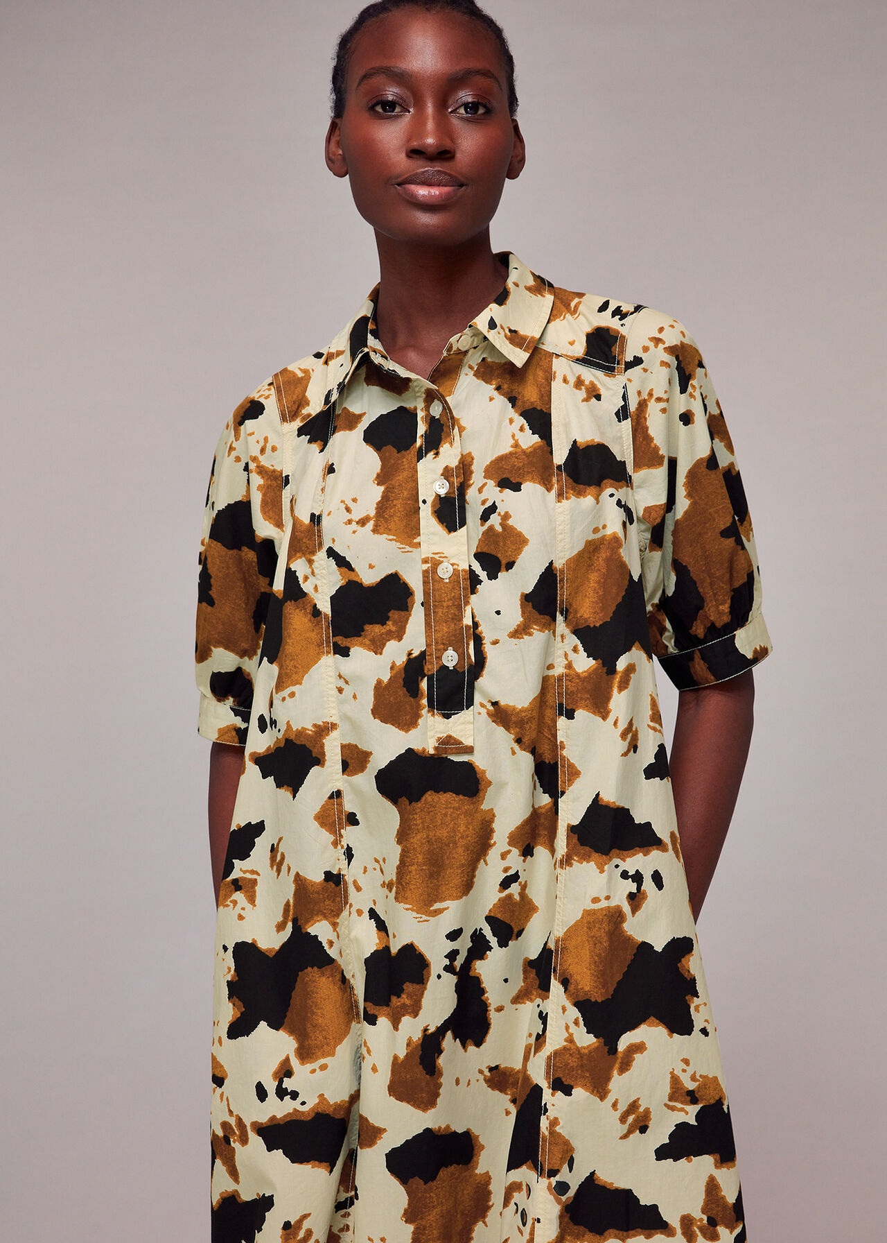 Brown/Multi Cow Print Shirt Dress | WHISTLES |