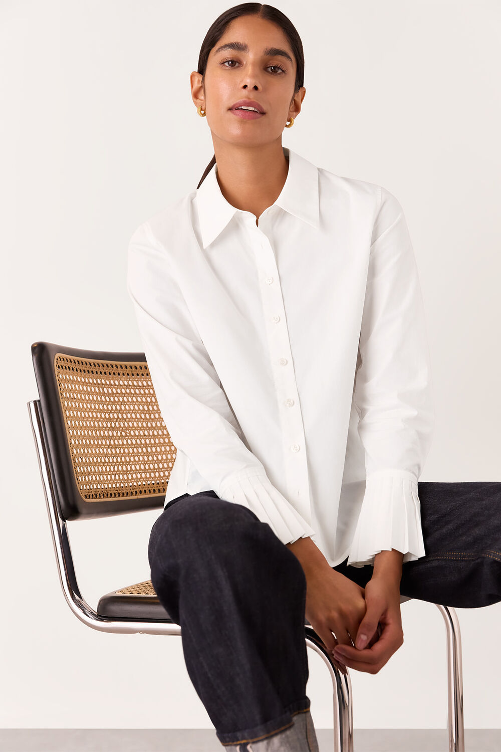 White Marcy Pleated Cuff Shirt
