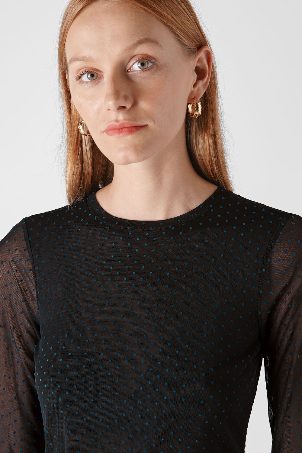Flocked Mini Spot Mesh Top Teal