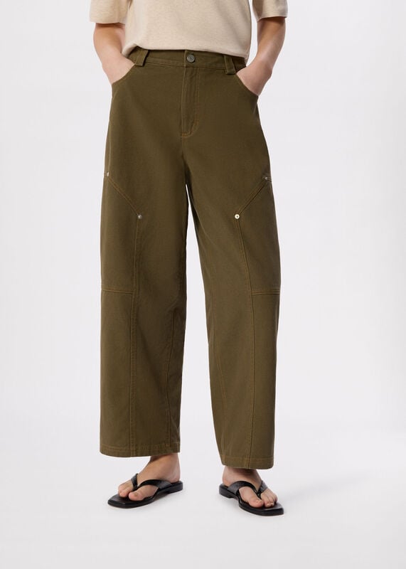 Khaki Barrel Mid Rise Trouser