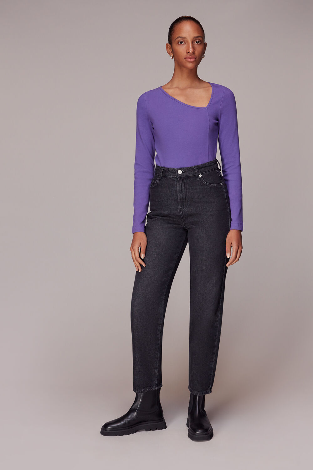 Ribbed Asymmetric V-Neck Top