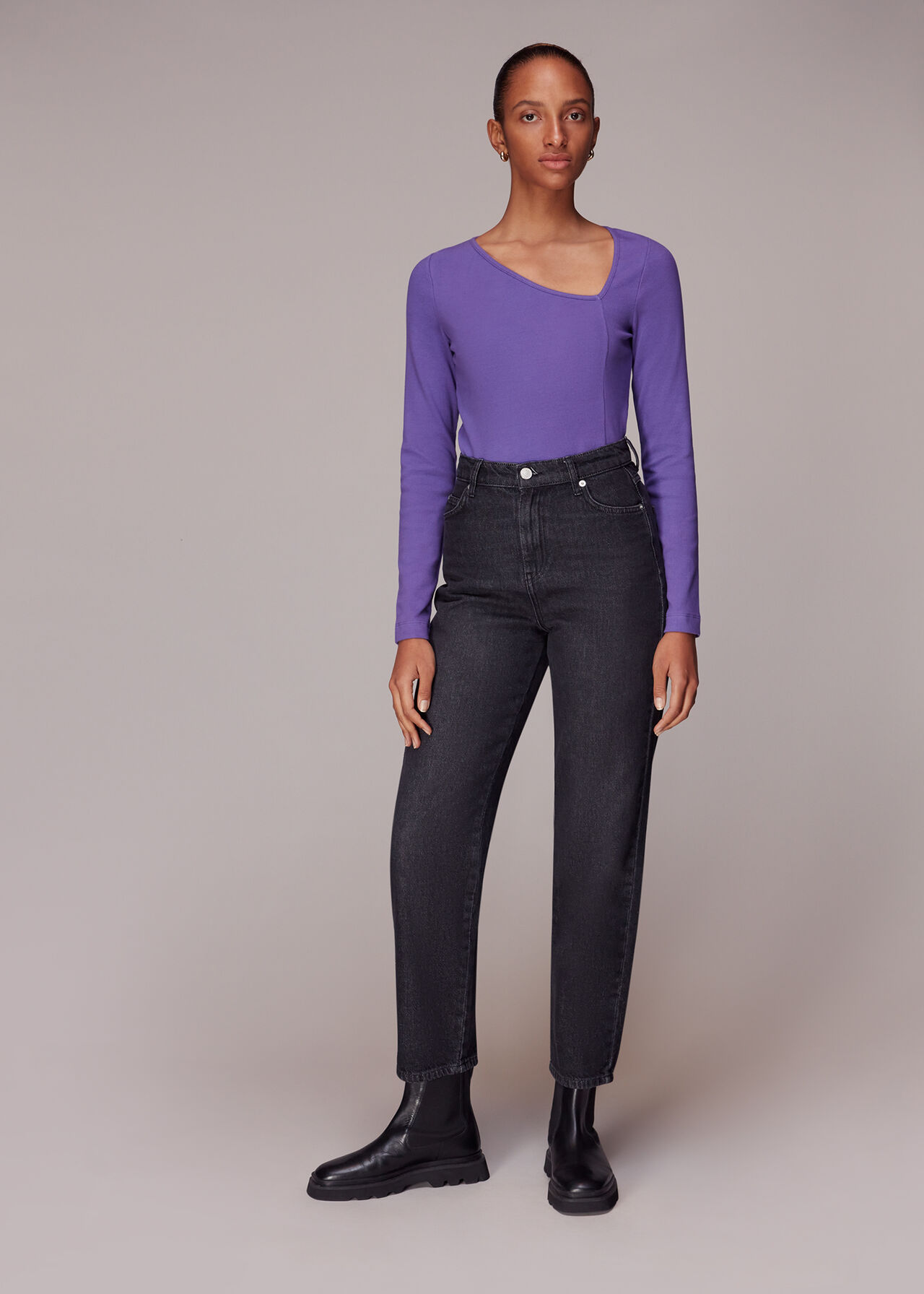 Ribbed Asymmetric V-Neck Top