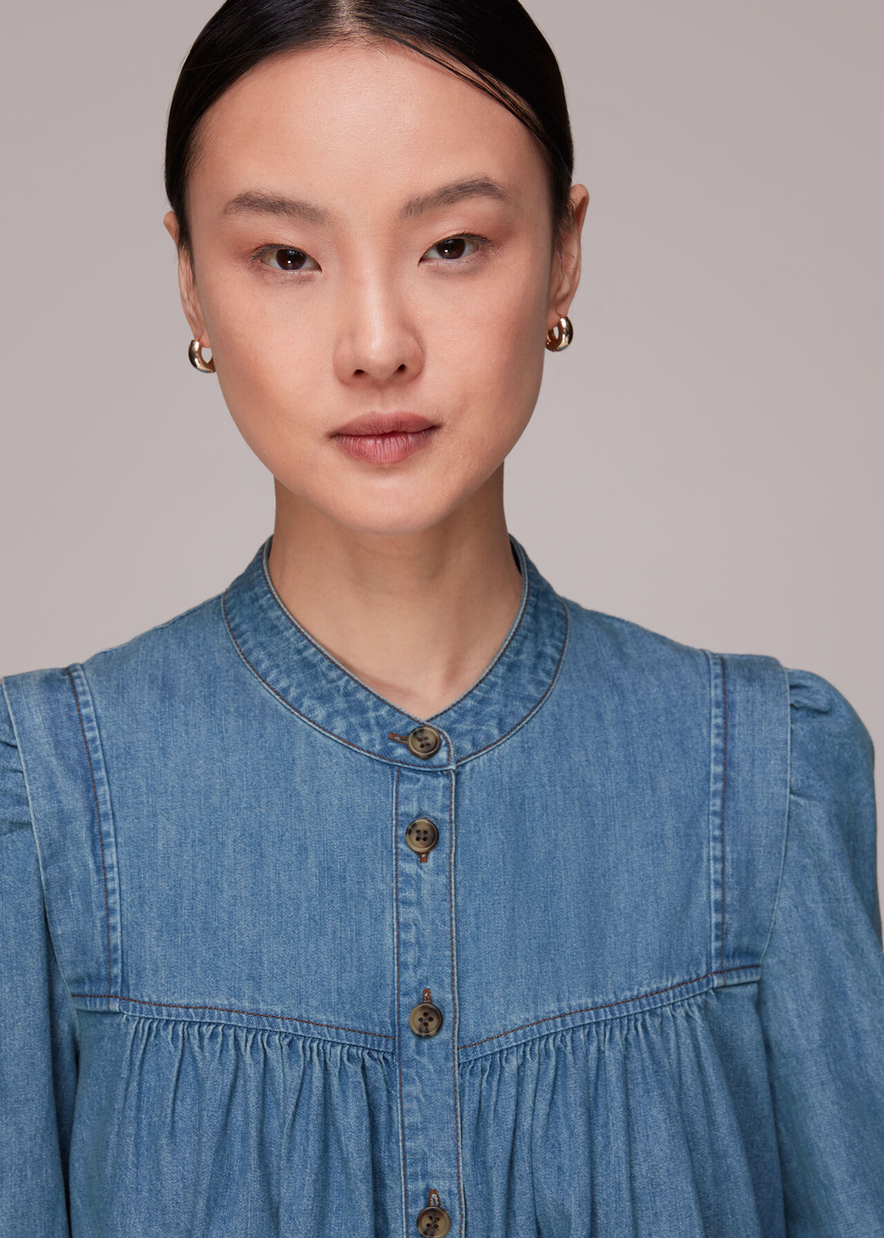 Denim Chambray Denim Trapeze Dress WHISTLES