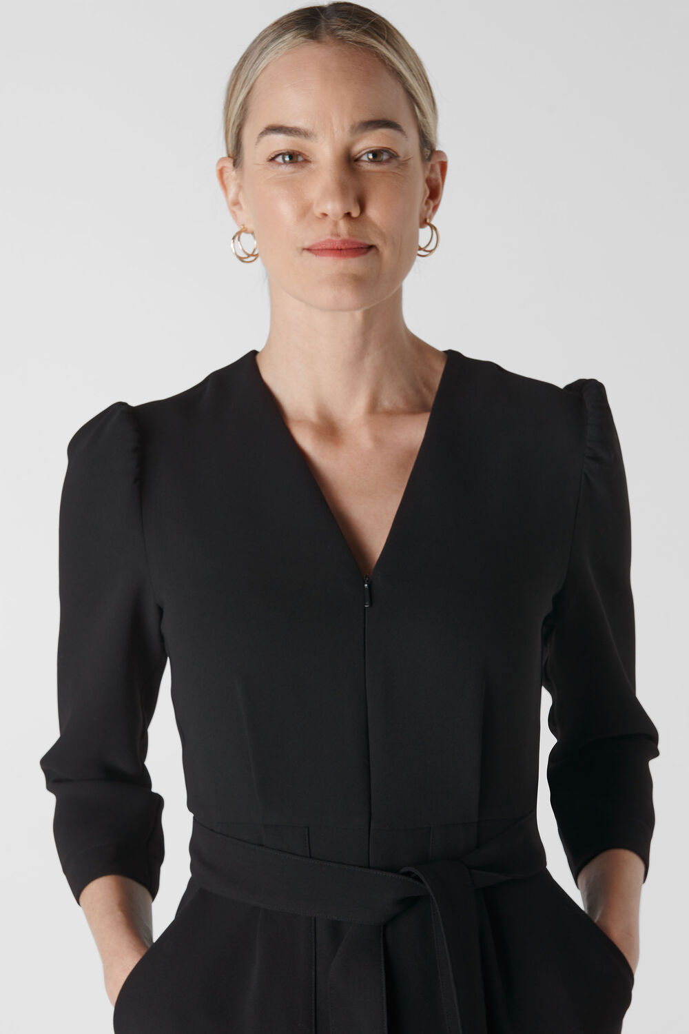 Hallie Zip Crepe Jumpsuit Black