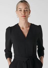 Hallie Zip Crepe Jumpsuit Black