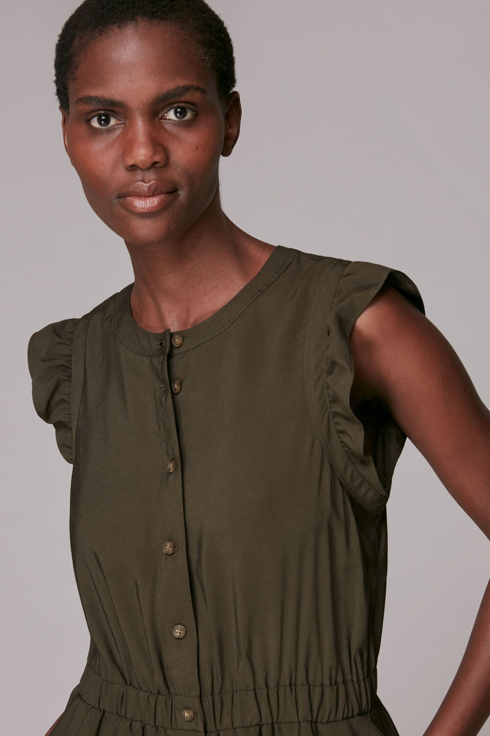Frill Sleeve Button Jumpsuit