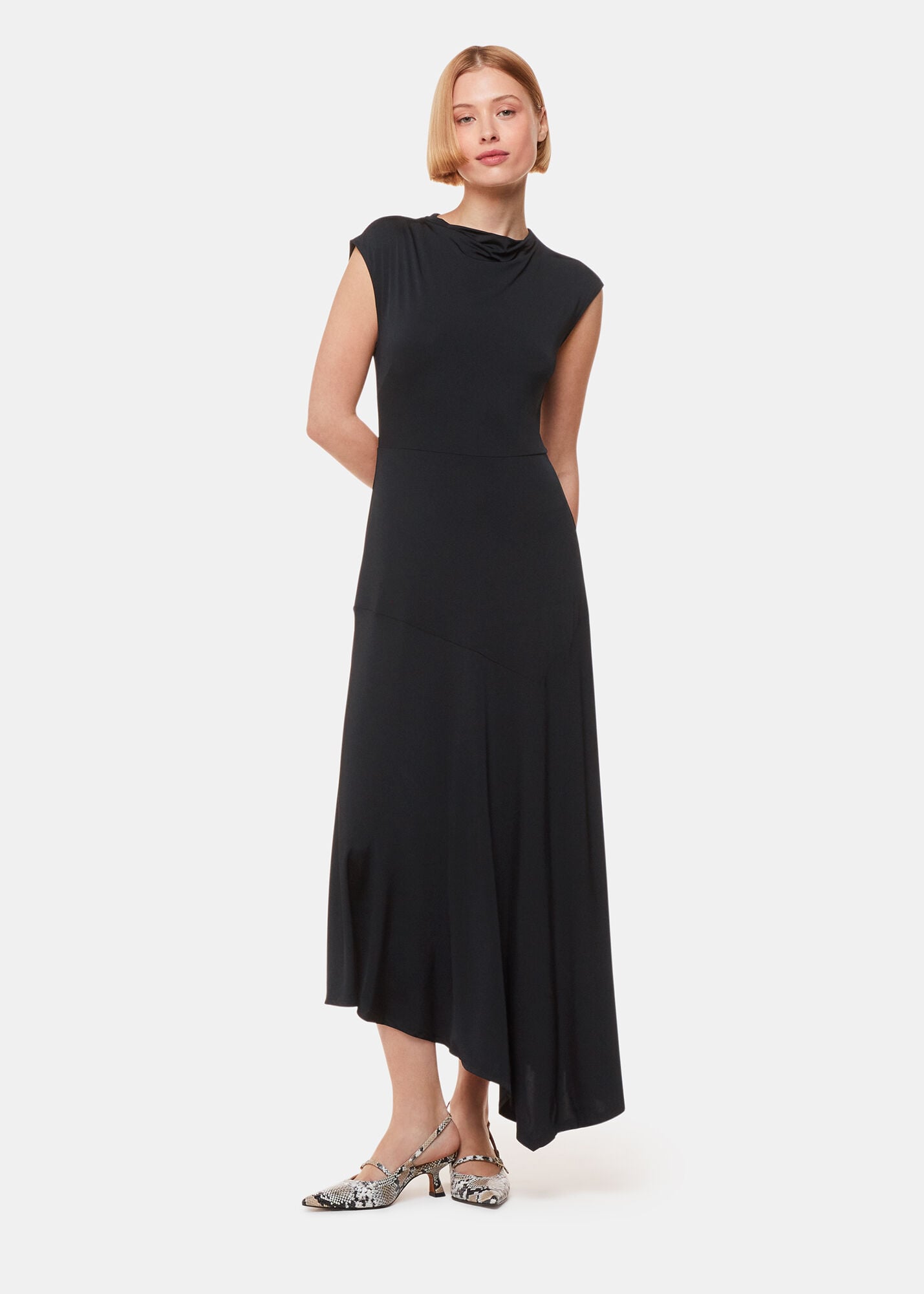Black Iris Asymmetric Jersey Dress | WHISTLES | Whistles US |