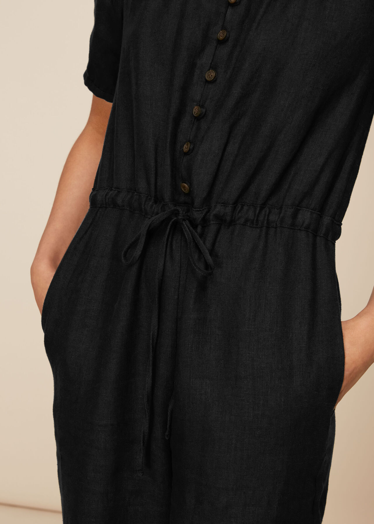 Button Front Linen Jumpsuit