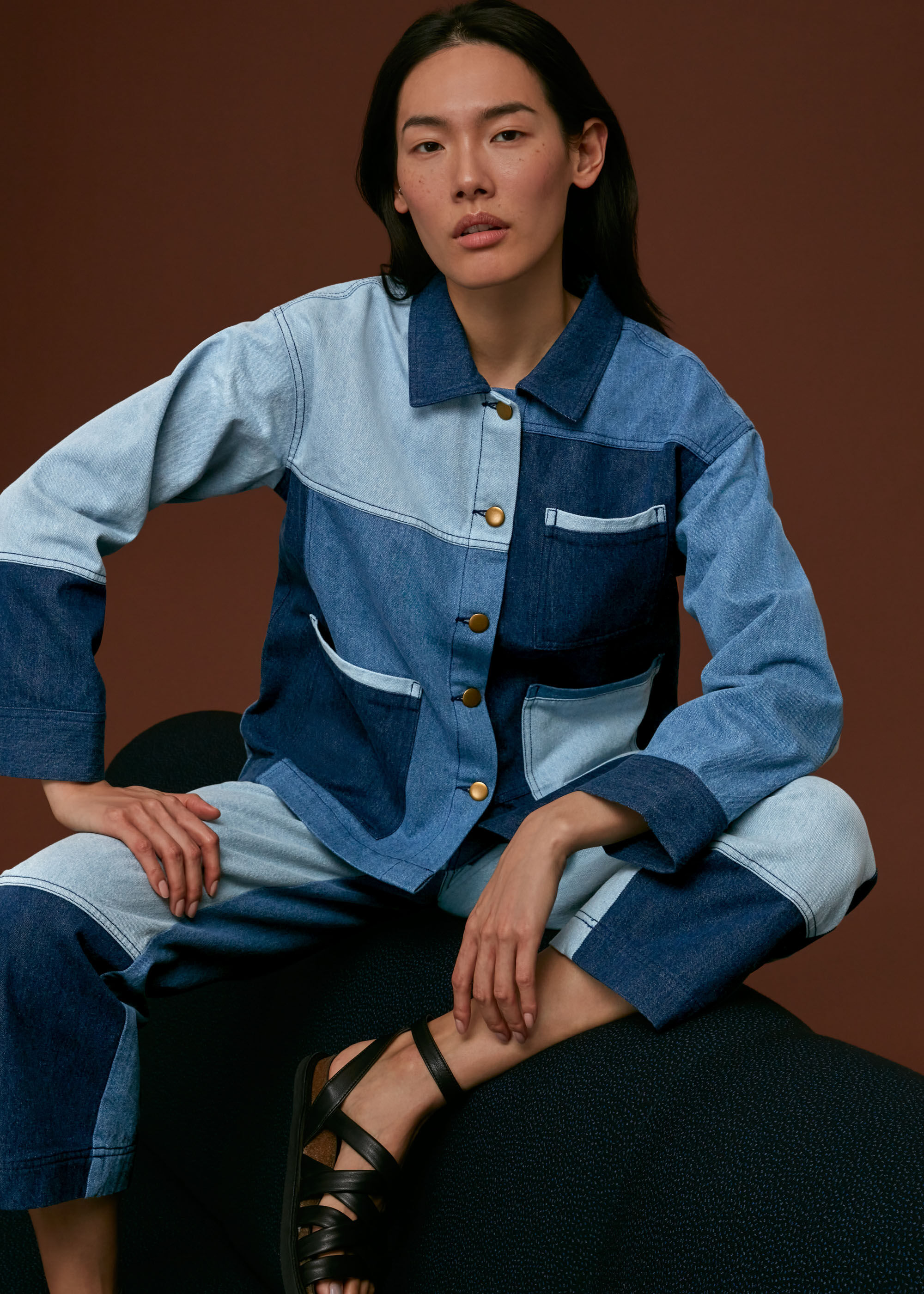 Denim top patchwork jacket