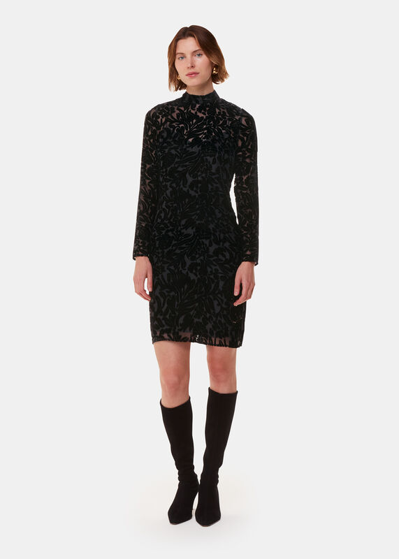 Black Hot Fix Floral Velvet Dress