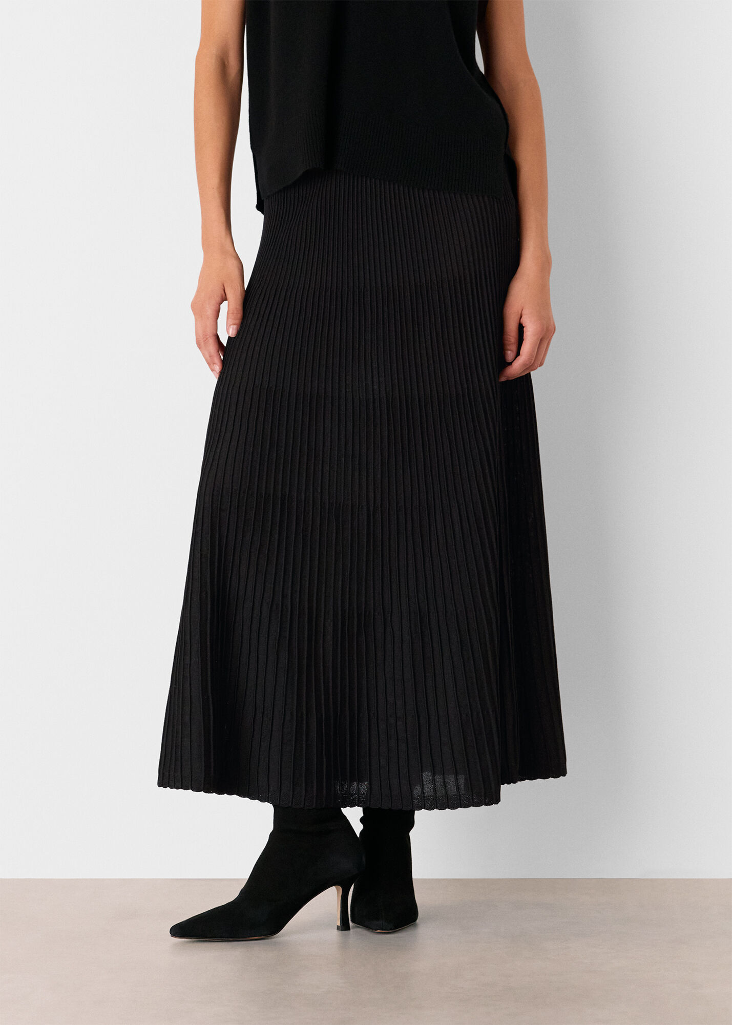 Black Flare Knitted Skirt | WHISTLES | Whistles US |