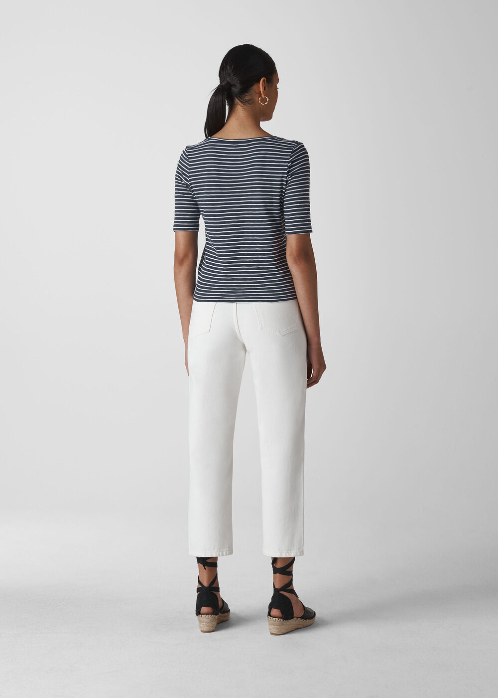 V Neck Tie Side Stripe T-Shirt Navy/Multi