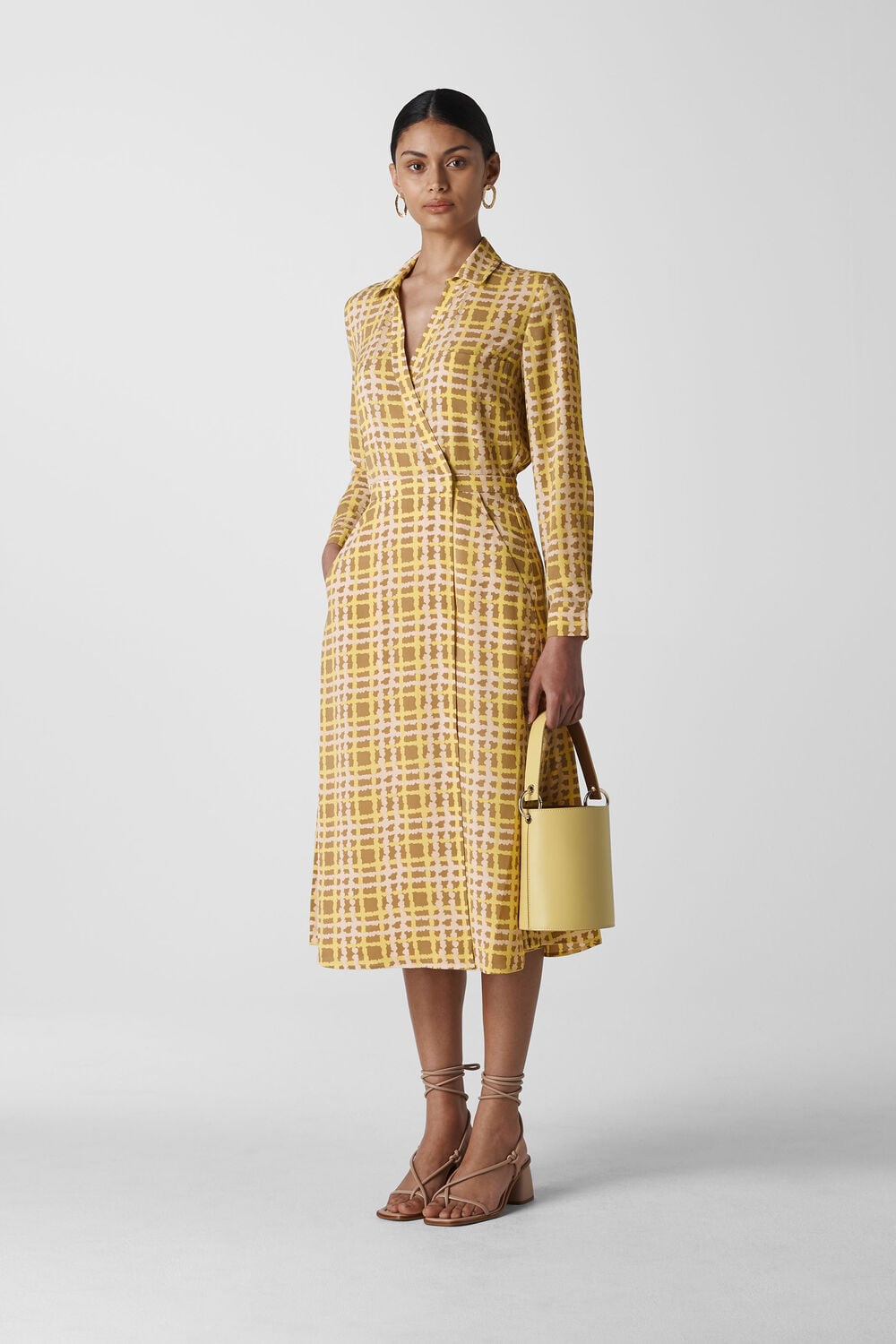 Painted Check Wrap Shirt Dress Yellow/Multi