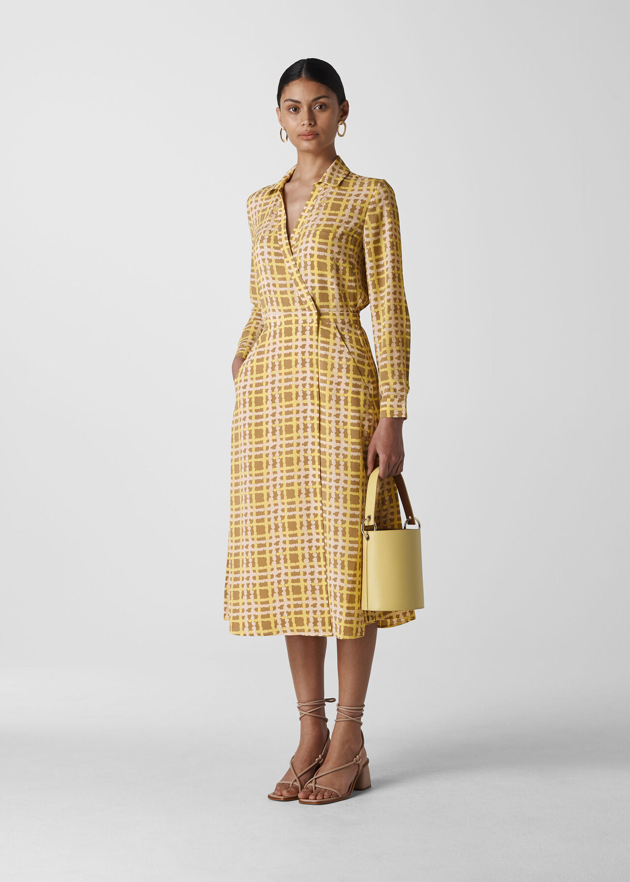 Painted Check Wrap Shirt Dress Yellow/Multi