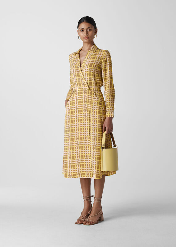 Painted Check Wrap Shirt Dress