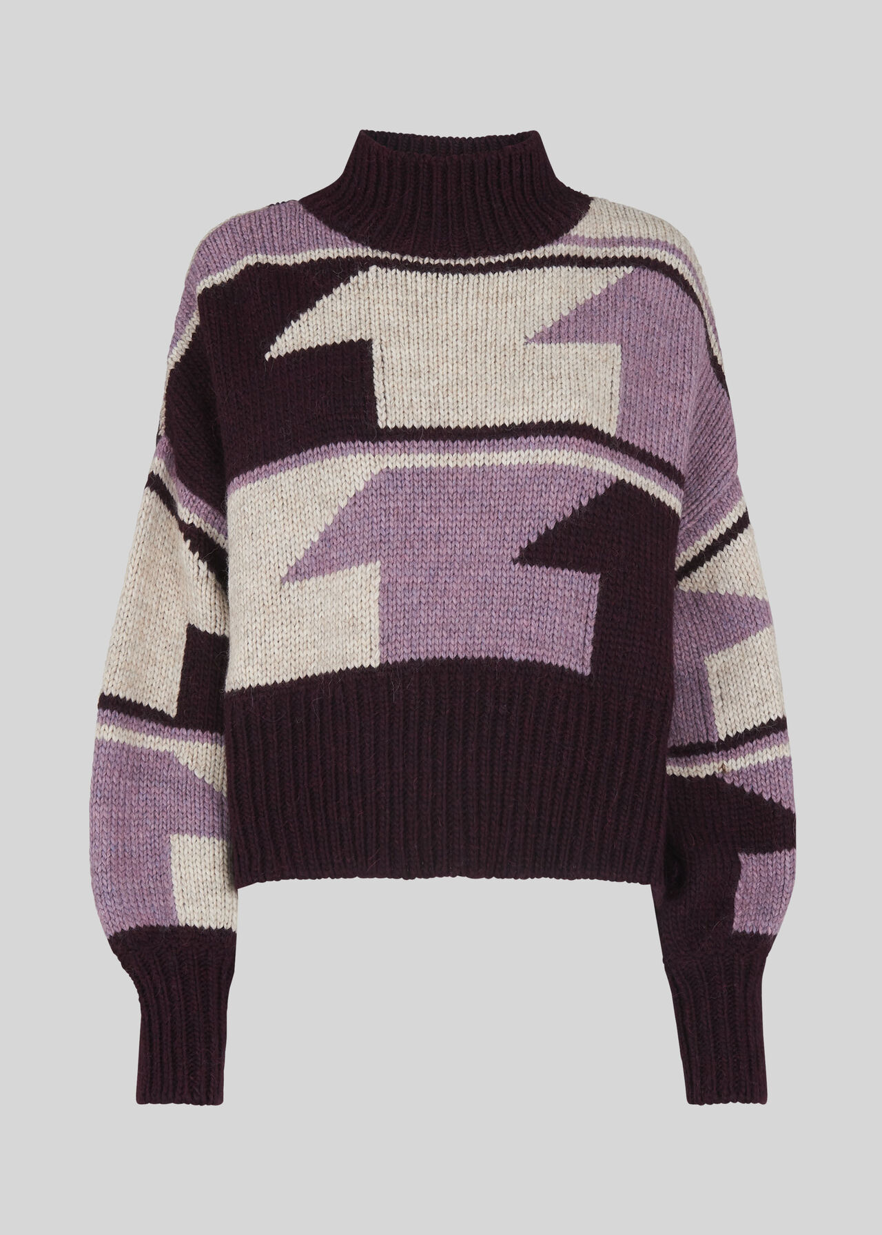 Intarsia Funnel Neck Sweater Multicolour