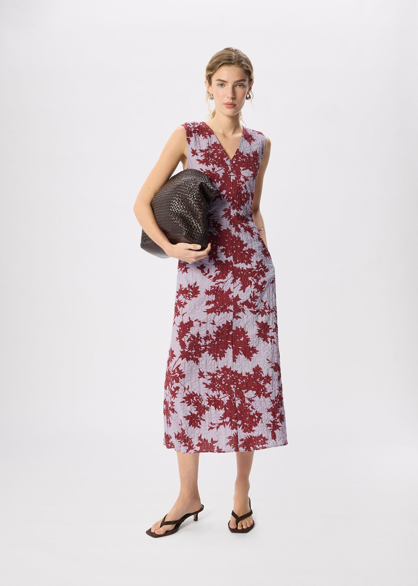 Purple/Multi Floral V Neck Textured Dress | WHISTLES | Whistles US |