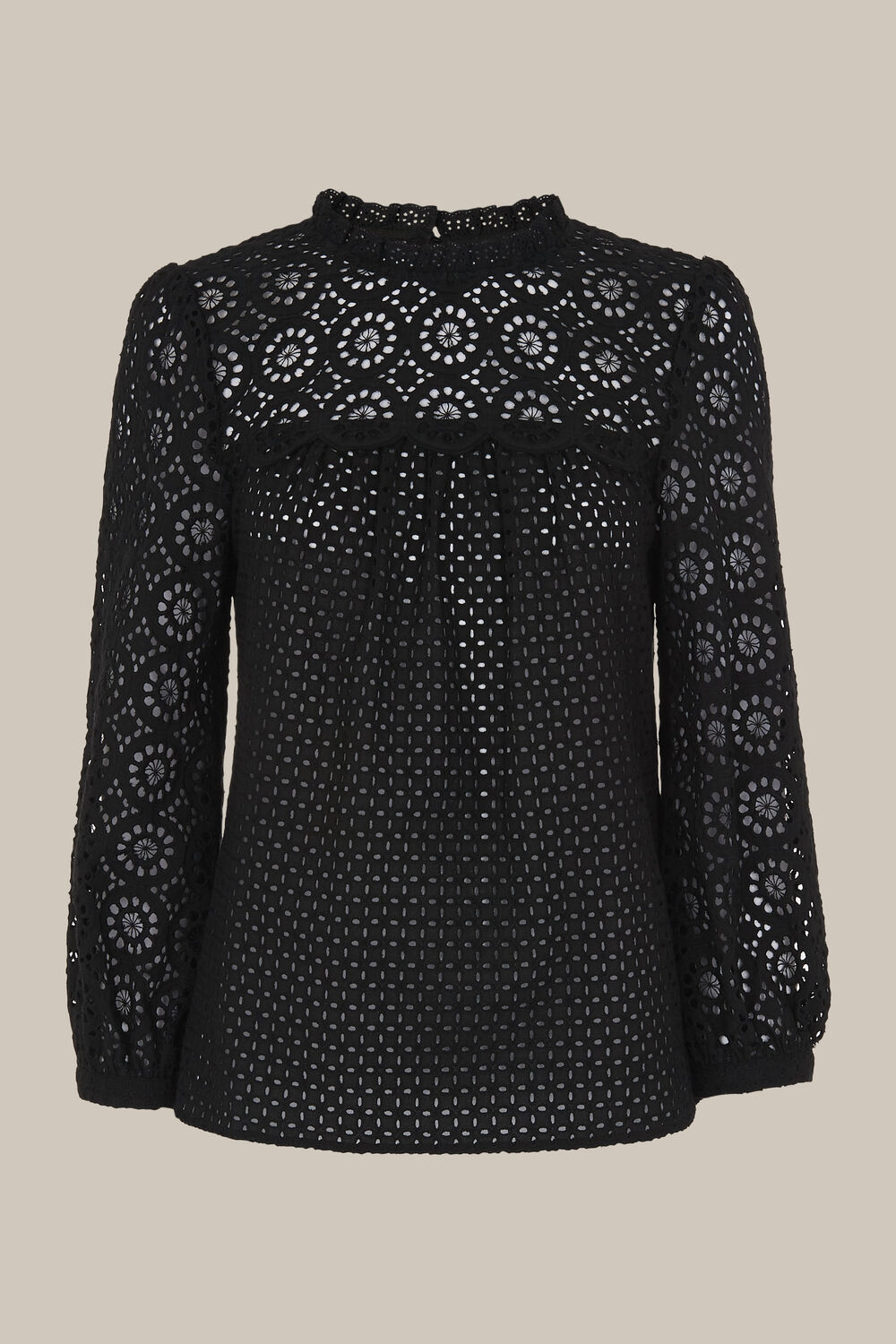 Sara Mixed Broderie Top Black