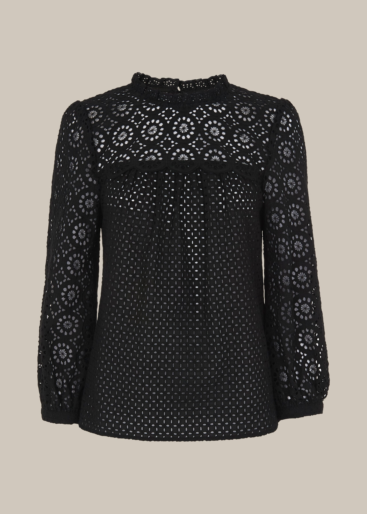 Sara Mixed Broderie Top Black