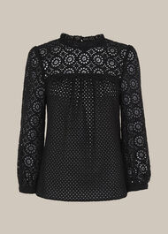 Sara Mixed Broderie Top Black