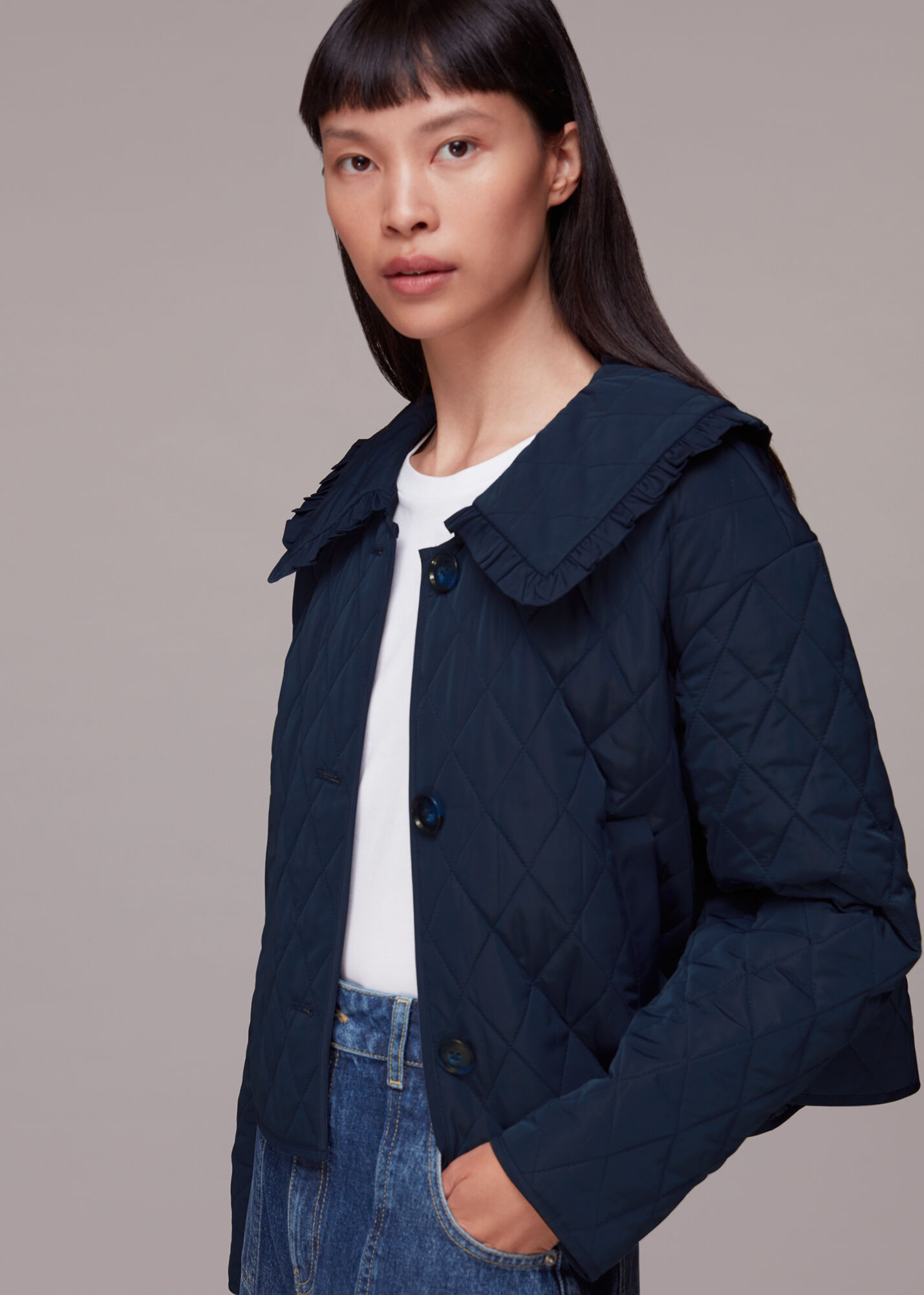 Navy Collar Detail Quilted Jacket | WHISTLES |