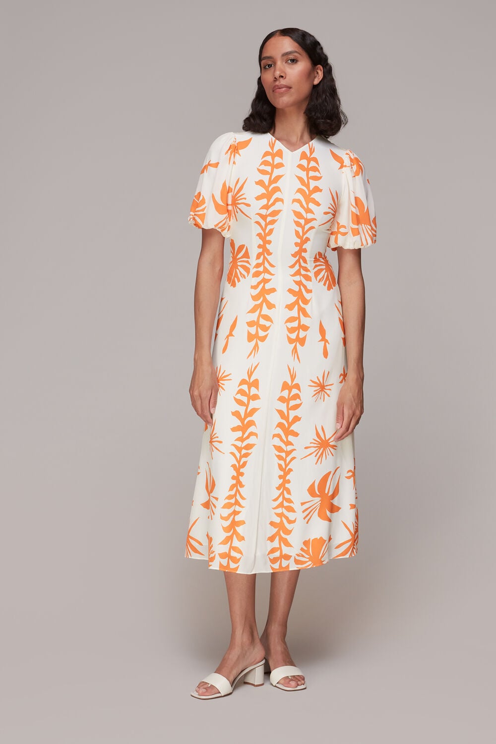 Cora Big Leaf Print Silk Dress