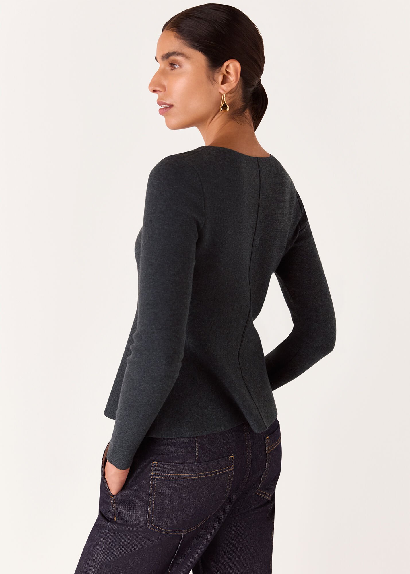 Dark Grey Peplum Detail Knit | WHISTLES | Whistles UK |
