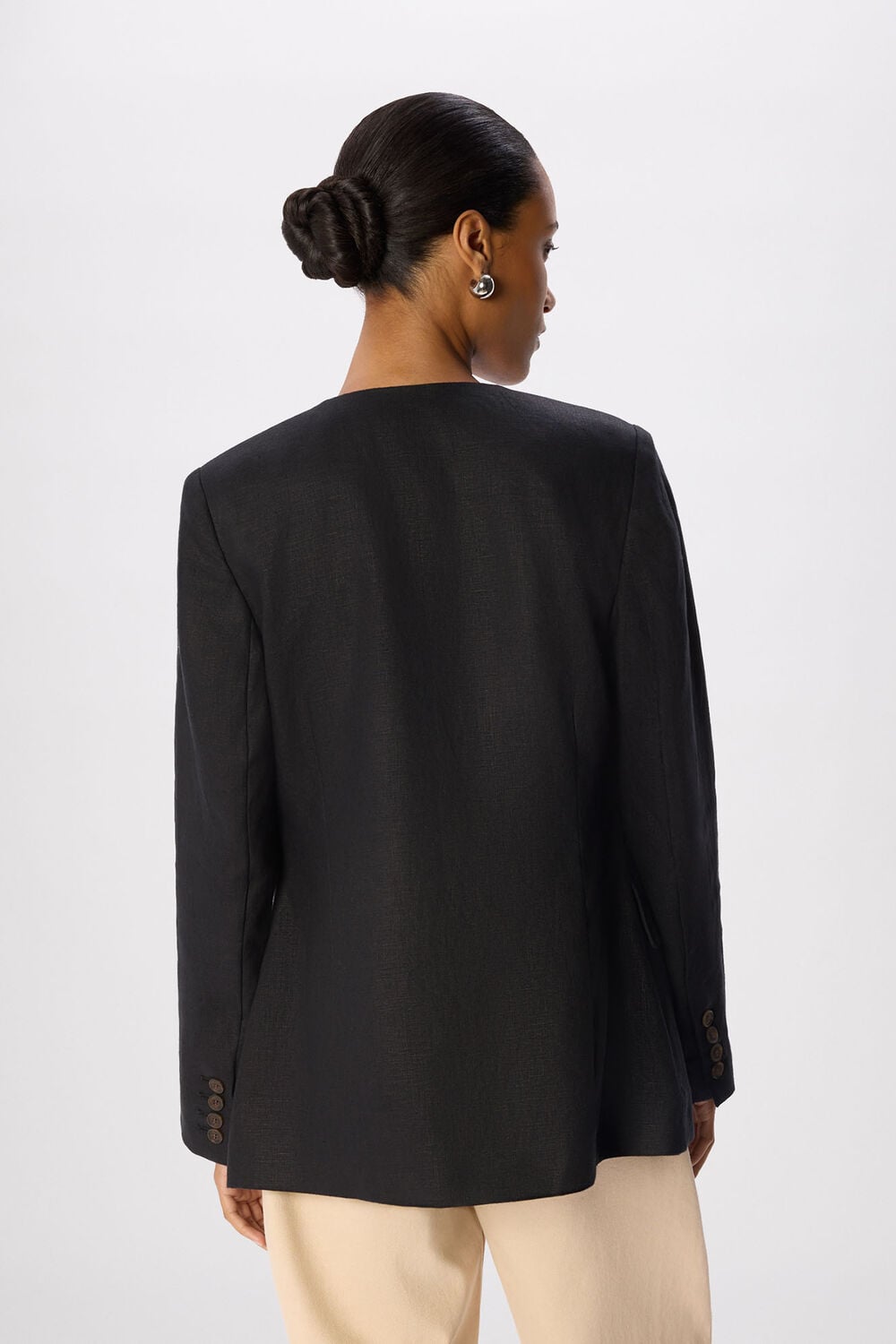 Collarless Linen Blazer