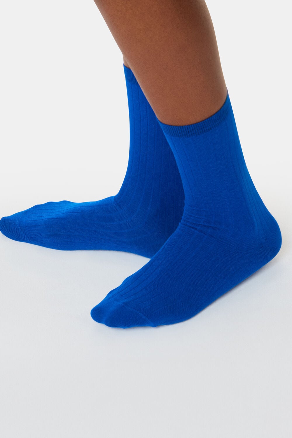 Blue Ribbed Socks Set of 3