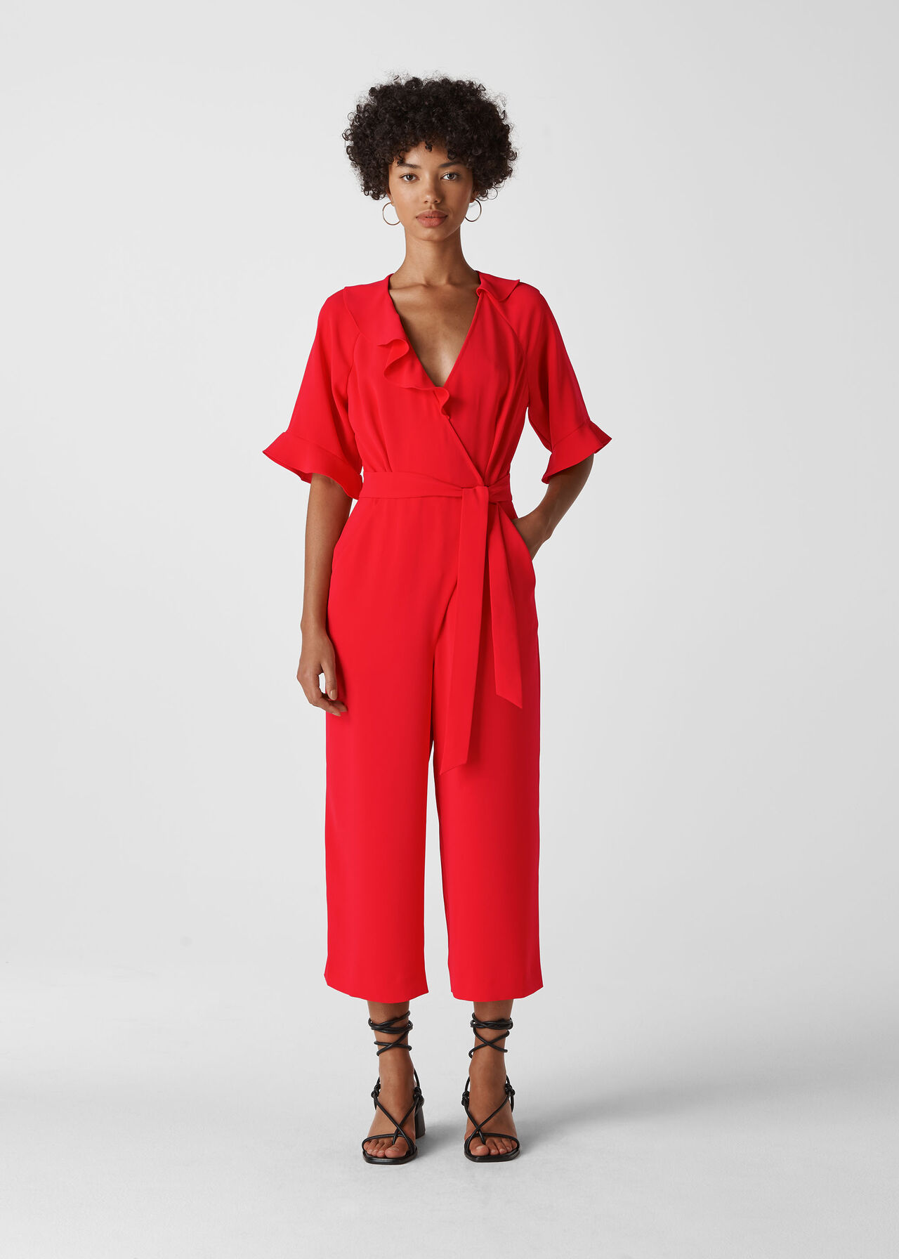 Red Alma Frill Jumpsuit WHISTLES Whistles UK