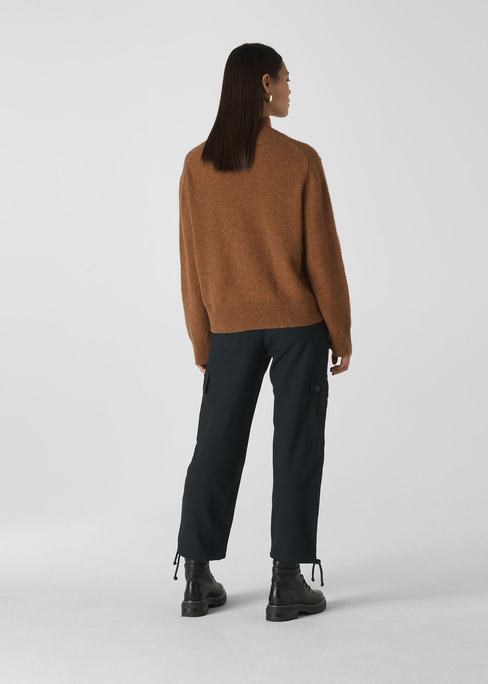 Funnel Neck Yak Mix Knit Olive