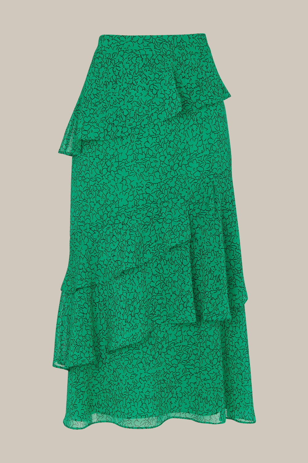 Sketched Floral Tiered Skirt Green/Multi